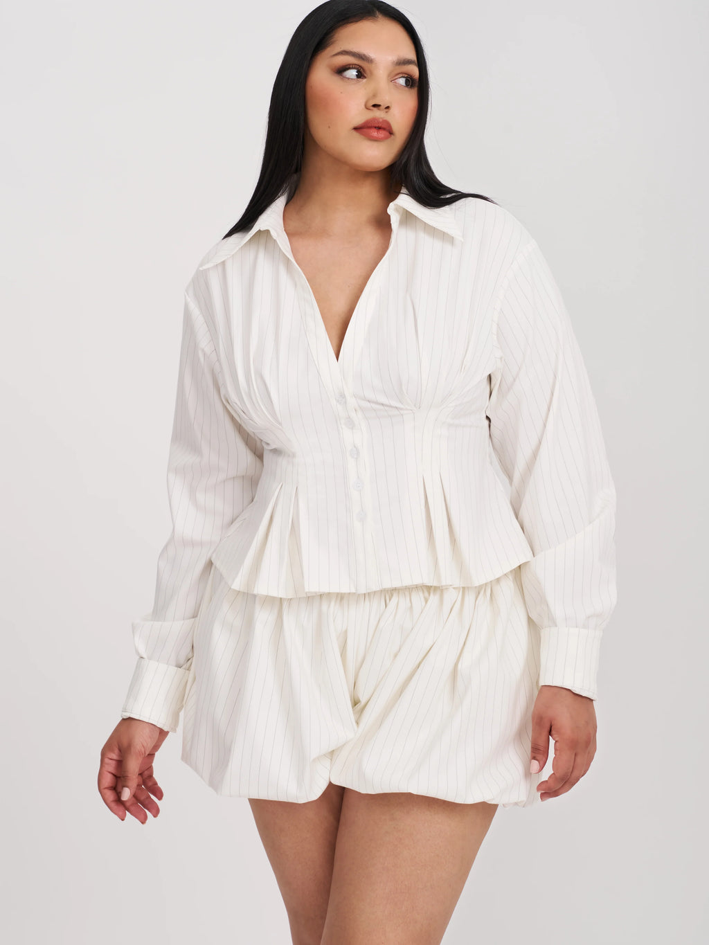 Sylvie White Pinstripe Bubble Shorts