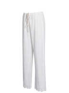Raina White Cotton Eyelet Straight Pants