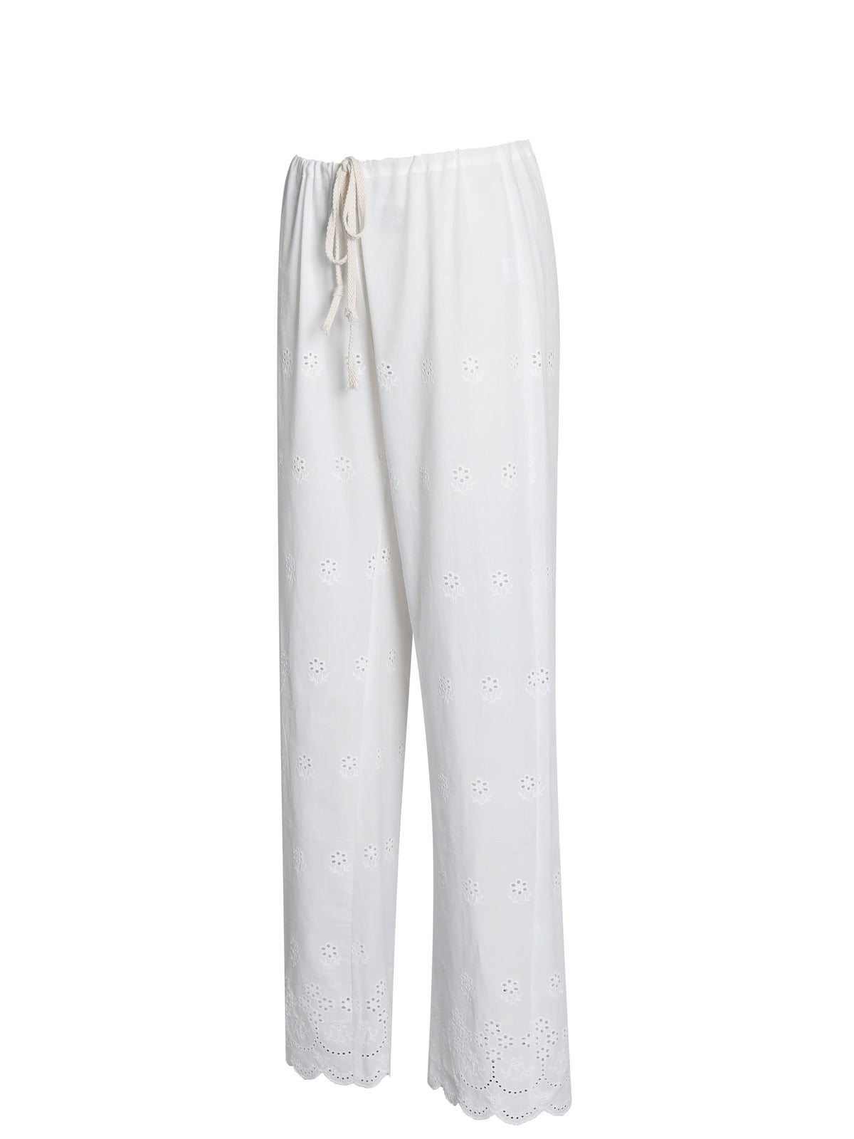 Raina White Cotton Eyelet Straight Pants