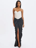 Tamryn Black White Polka Dot Sweetheart Maxi Dress