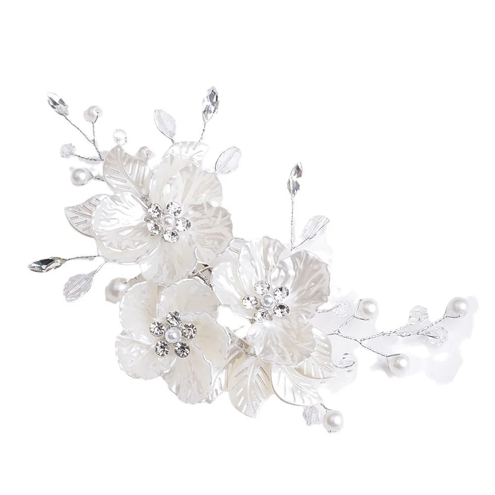 Miss Circle Bride White Floral Jeweled Hair Comb