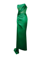 Holly Green Crystallized Corset High Slit Satin Gown Archive Sale
