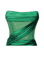 Holly Green Crystallized Corset High Slit Satin Gown Archive Sale