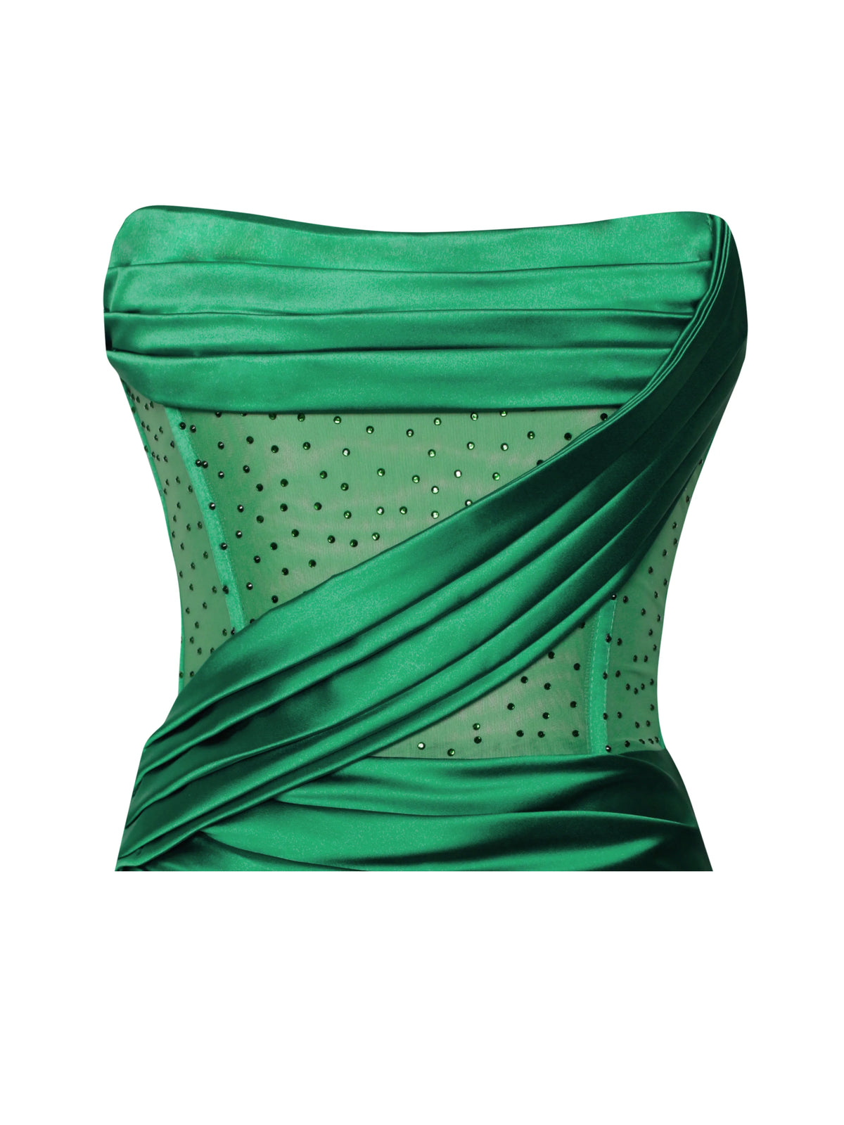 Holly Green Crystallized Corset High Slit Satin Gown Archive Sale