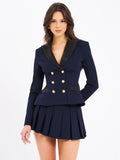 Nasia Navy Blue Double Breast Backless Blazer