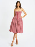 Susanna Red Cotton Gingham Drop Waist Midi Dress
