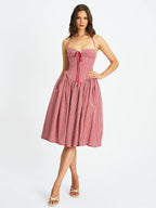 Susanna Red Cotton Gingham Drop Waist Midi Dress