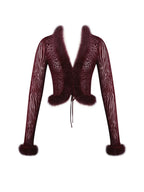 Hali Burgundy Animal Print Burnout Velvet Fur Trim Top