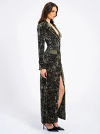 Willow Green Glossy Velvet High Slit Blazer Gown Archive Sale