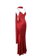 Kelsey Scarlet Croc Embossed Flared Hem Maxi Dress with Scarf