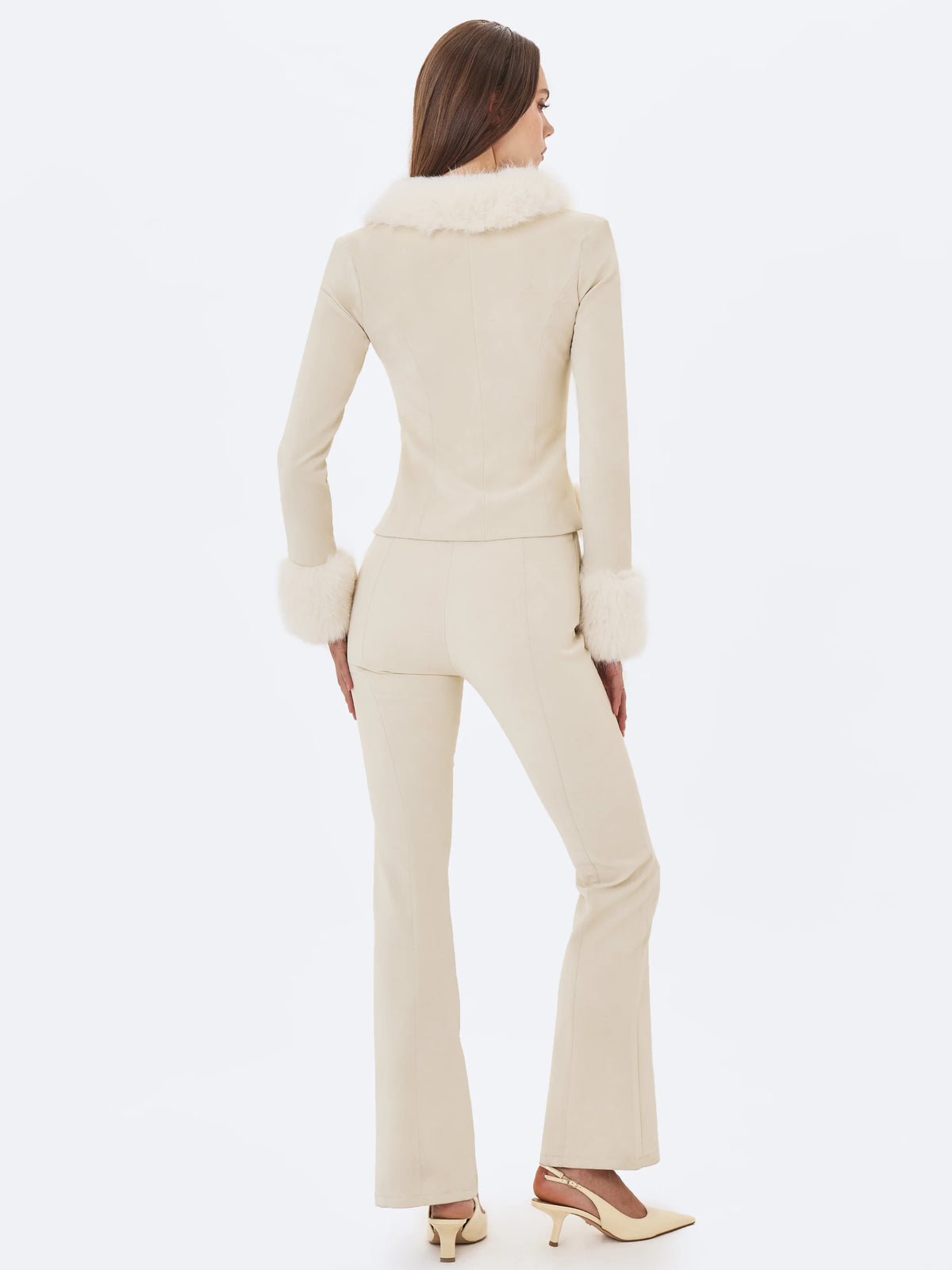 Adriana Cream Soft Leather Low Rise Boot Cut Pants