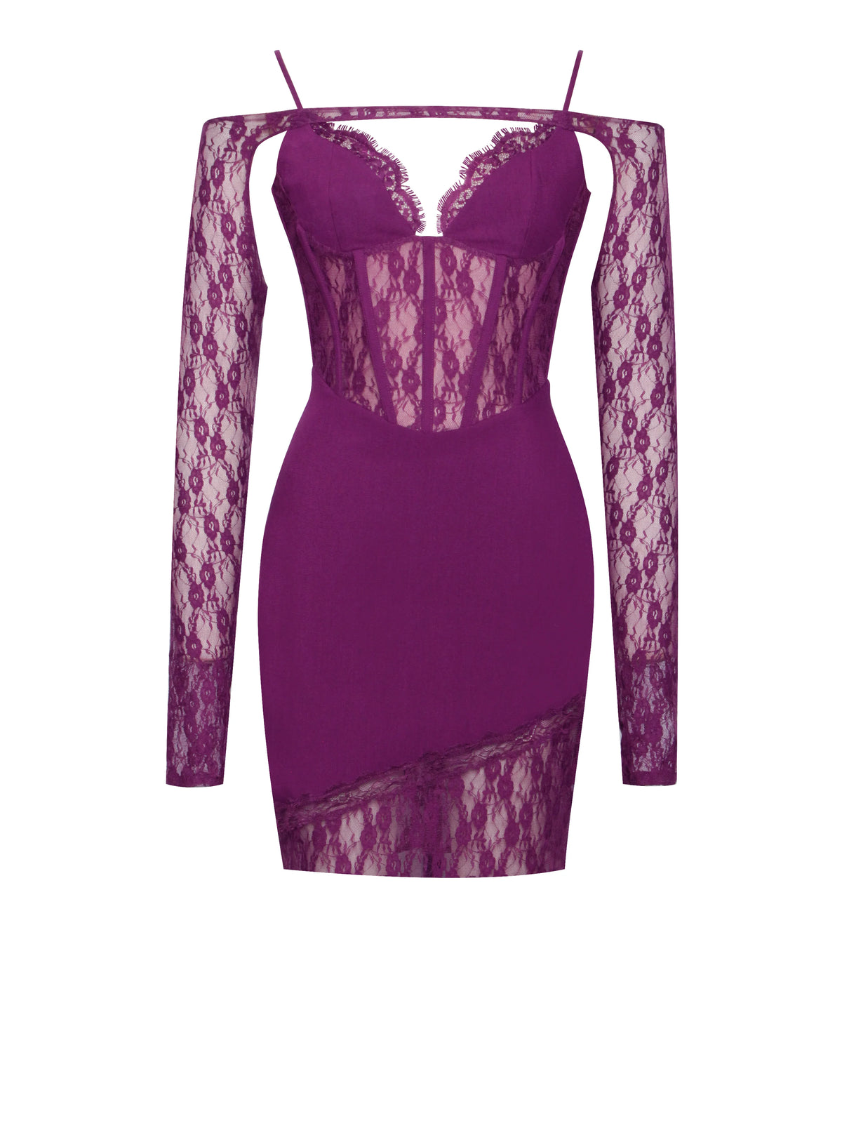 Elsie Purple Lace and Crepe Mini Dress Archive Sale