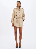 Vanetta Tan High Collar Double Breasted Trench Mini Coat