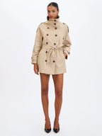 Vanetta Tan High Collar Double Breasted Trench Mini Coat