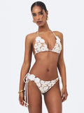 Lela White Floral Crochet Side Tie Bikini Bottom