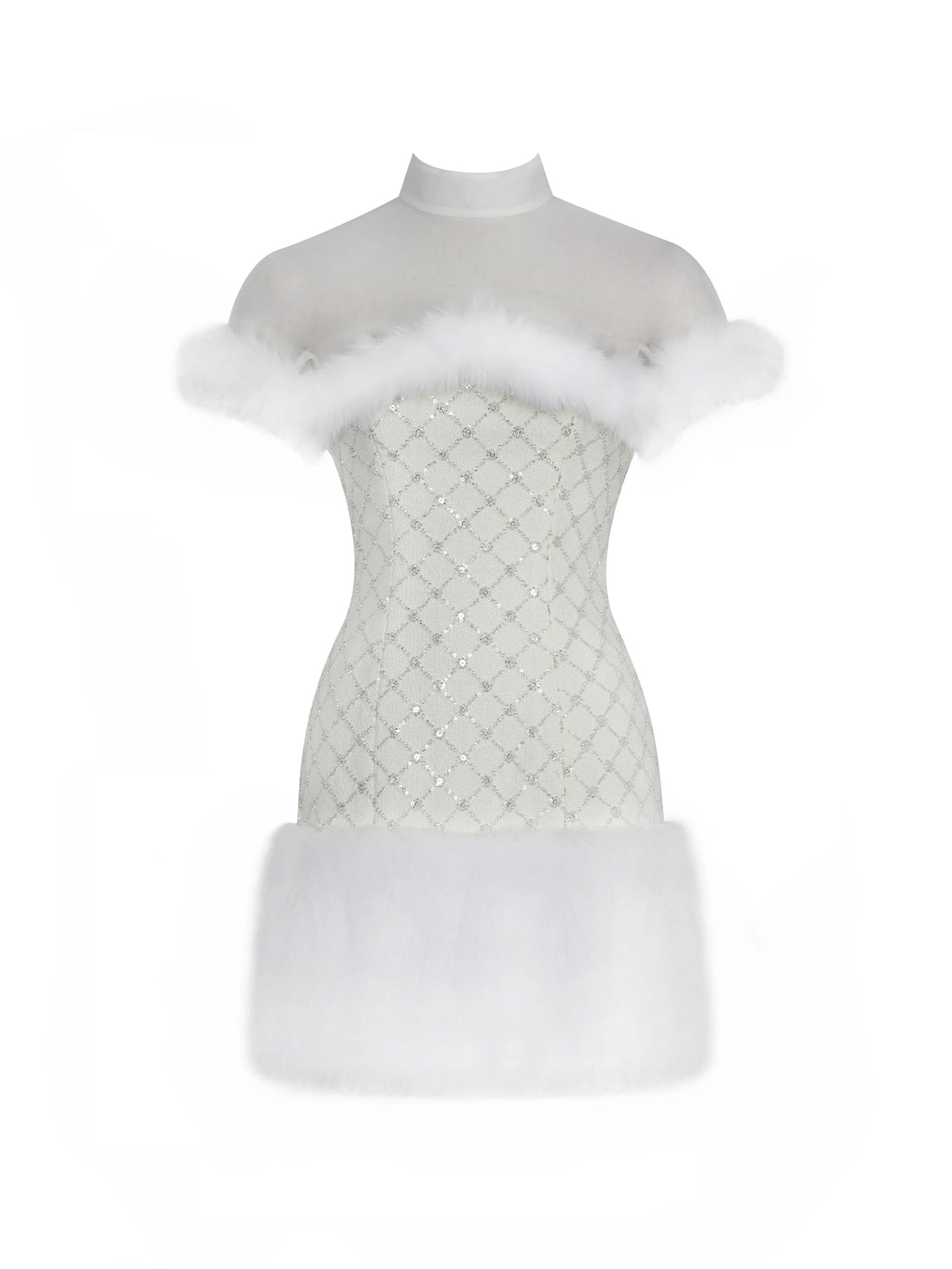 Taylor Ivory Fur Trimmed Beaded Bouclé Mini Dress