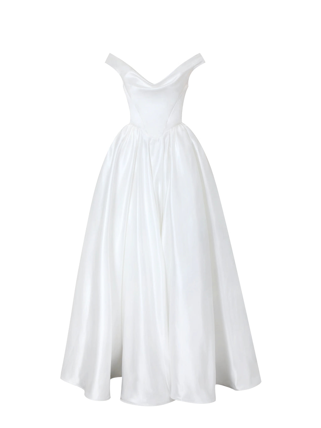 Unna White Satin Bardot Cowl Wedding Gown