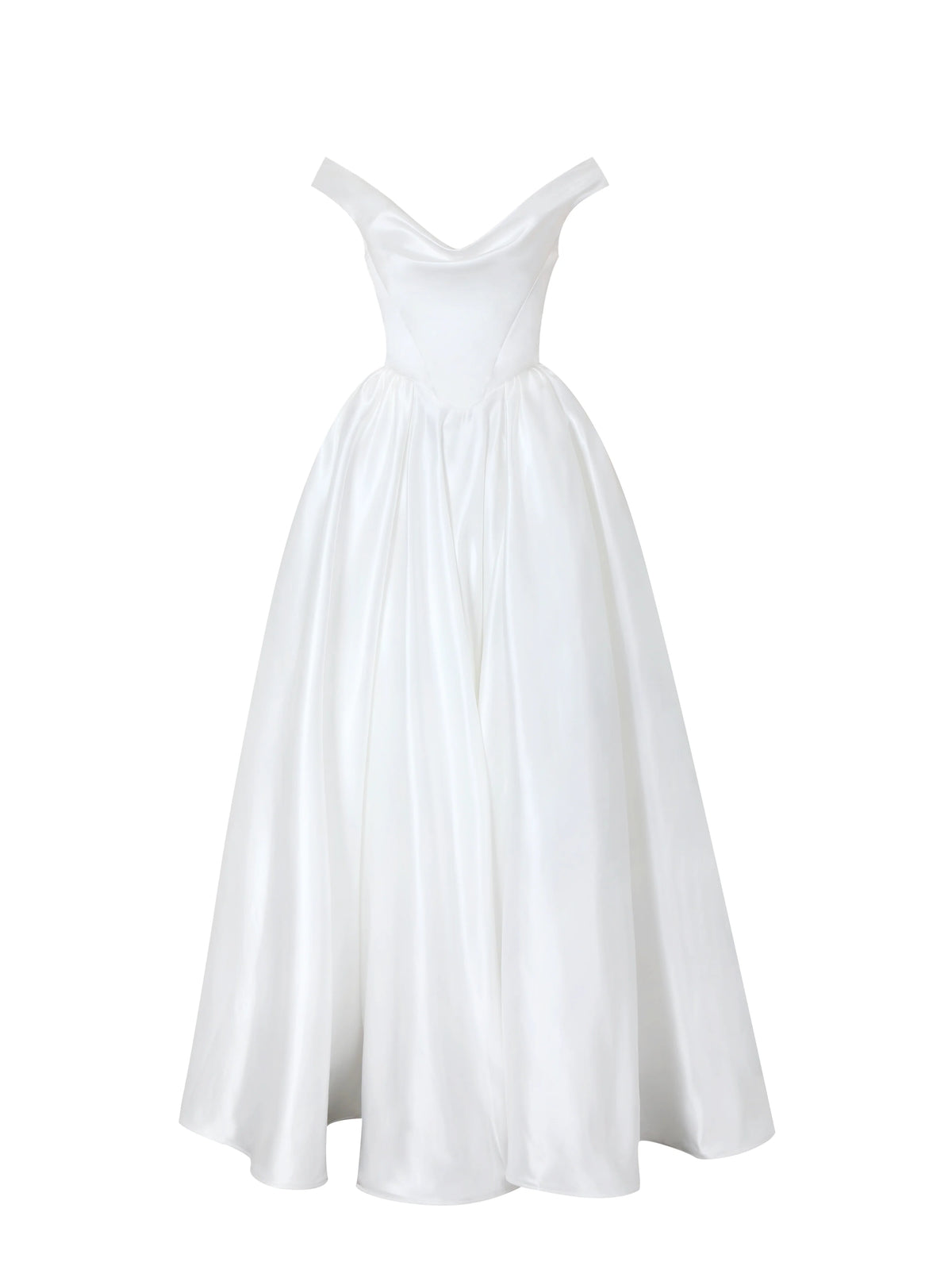 Unna White Satin Bardot Cowl Wedding Gown