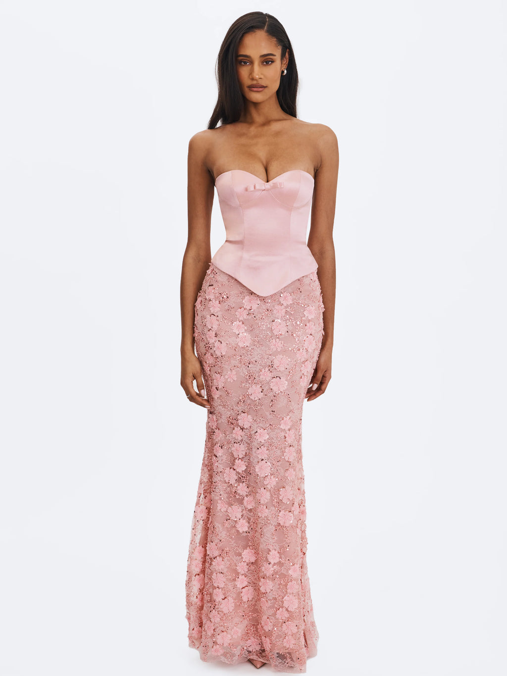 Uliya Rosy Pink Strapless Mermaid Peplum Maxi Dress