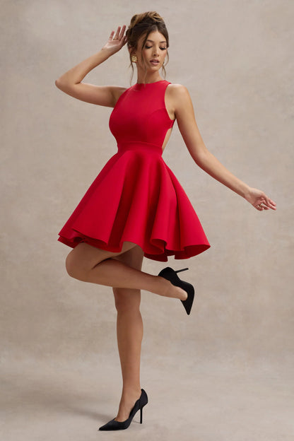 Waverly Red Racer Neck Sleeveless Skater Mini Dress