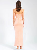 Amelia Blush Satin Corset Slit Gown With Crystal Embellished Archive Sale