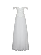 Jianna White Beaded Peplum Bardot Neckline Wedding Gown
