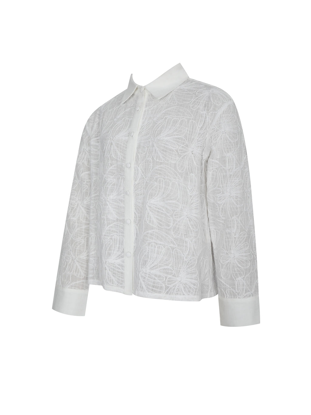 Quintina White Embroidered Cotton Gauze Button Down Shirt