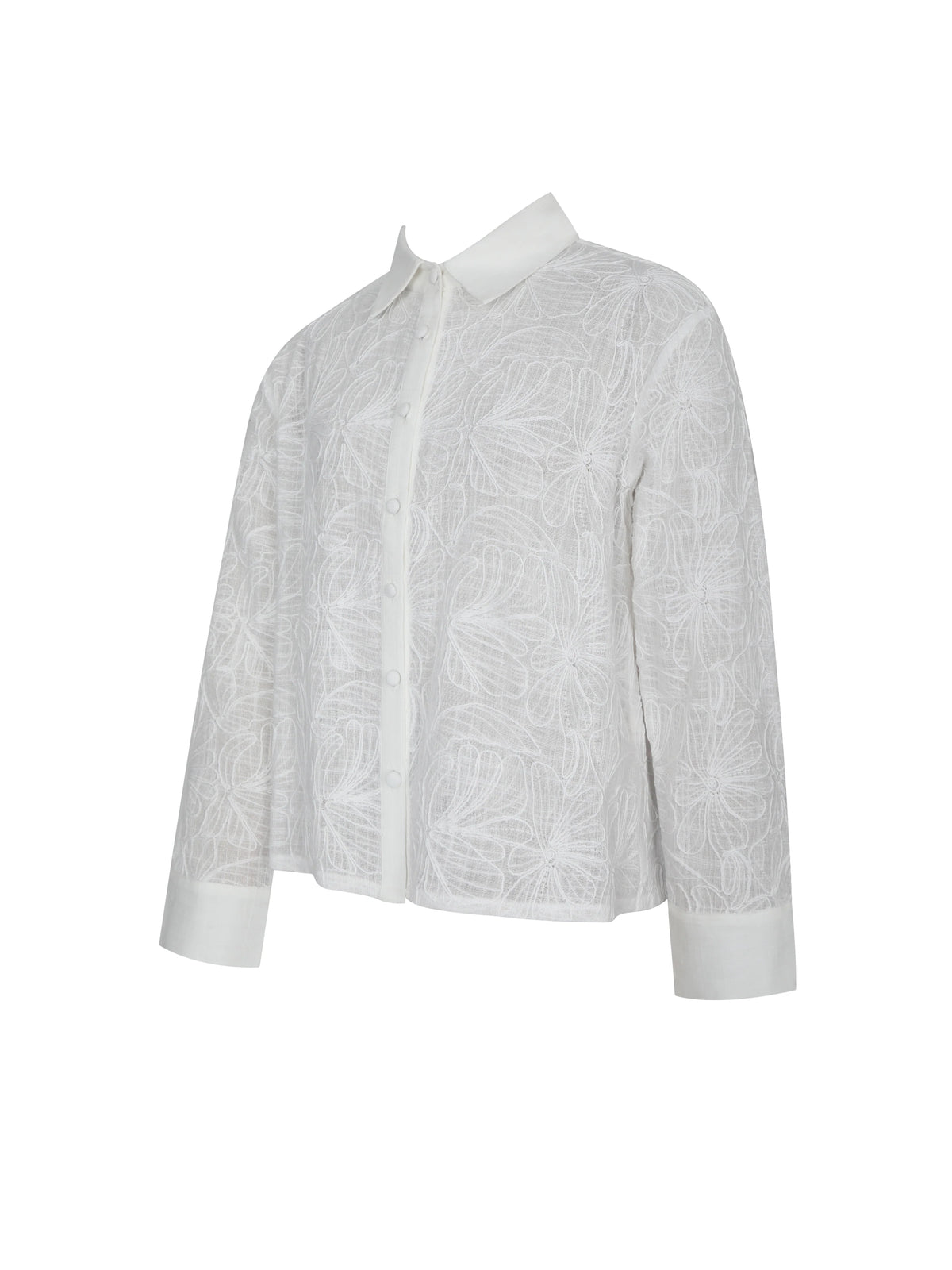 Quintina White Embroidered Cotton Gauze Button Down Shirt