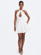 Jordyn White Cotton Poplin Keyhole Halter Mini Dress