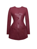 Baila Burgundy Vegan Leather Blazer Mini Dress
