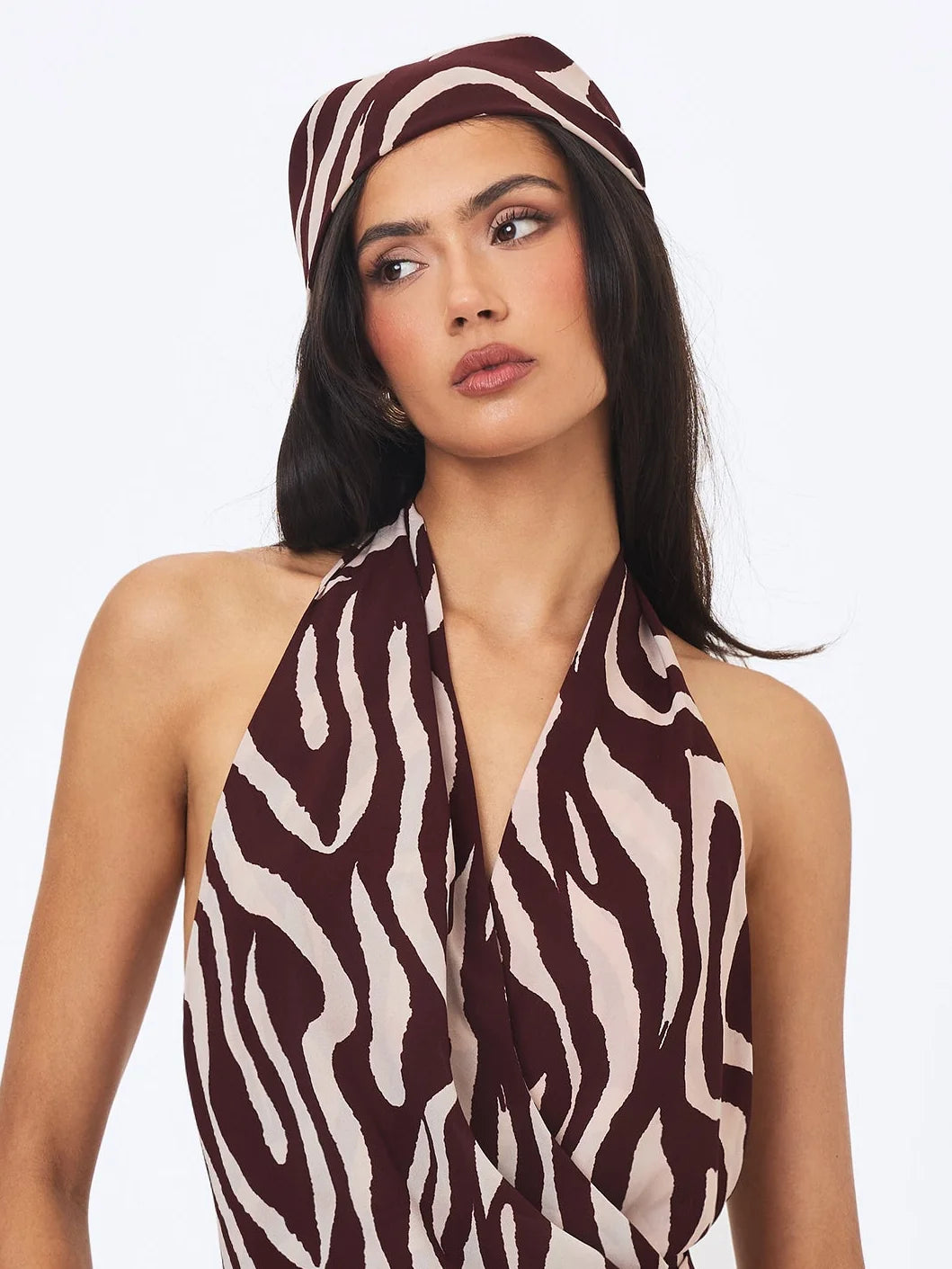 Jolynn Burgundy Beige Abstract Zebra Print Head Scarf – Maymolly