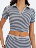 Westley Grey Navy Lyocell Jersey Striped Polo Top