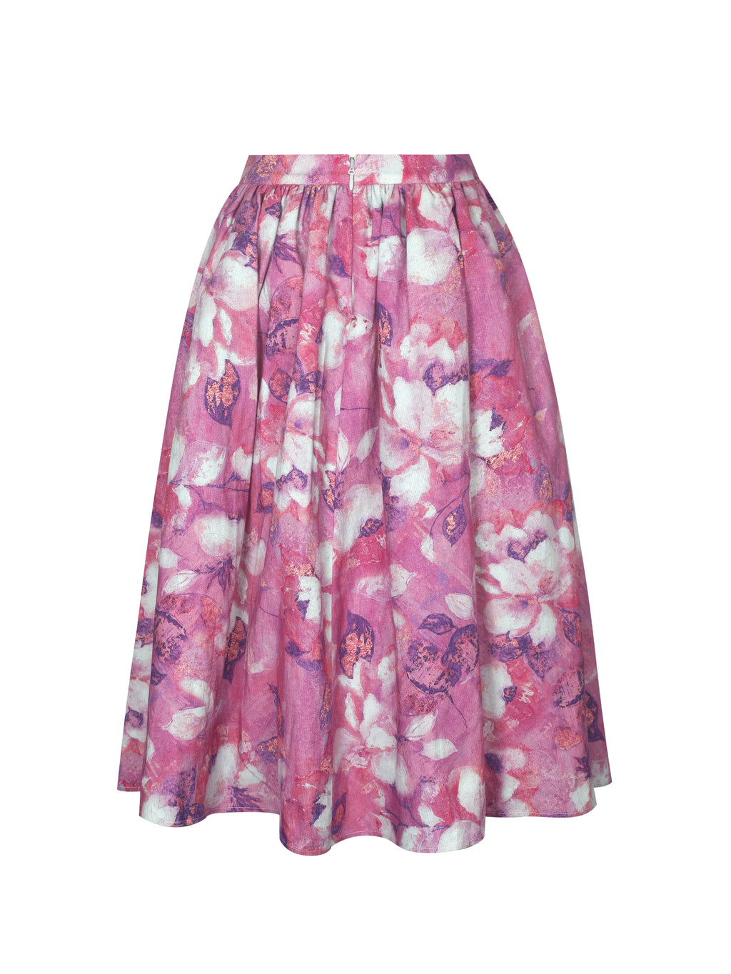 Xalina Blooming Magenta Linen Low Rise Midi Skirt