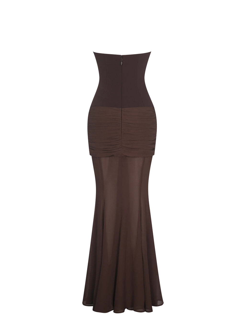 Giovana Espresso Sweetheart Draped Mesh Mermaid Maxi Dress