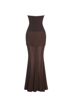 Giovana Espresso Sweetheart Draped Mesh Mermaid Maxi Dress