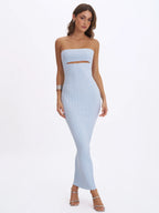 Yasmine Ice Blue Bamboo Knit Cutout Maxi Dress
