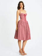 Susanna Red Cotton Gingham Drop Waist Midi Dress