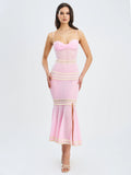 Pallas Pink Lace Trim Crochet Mermaid Maxi Dress