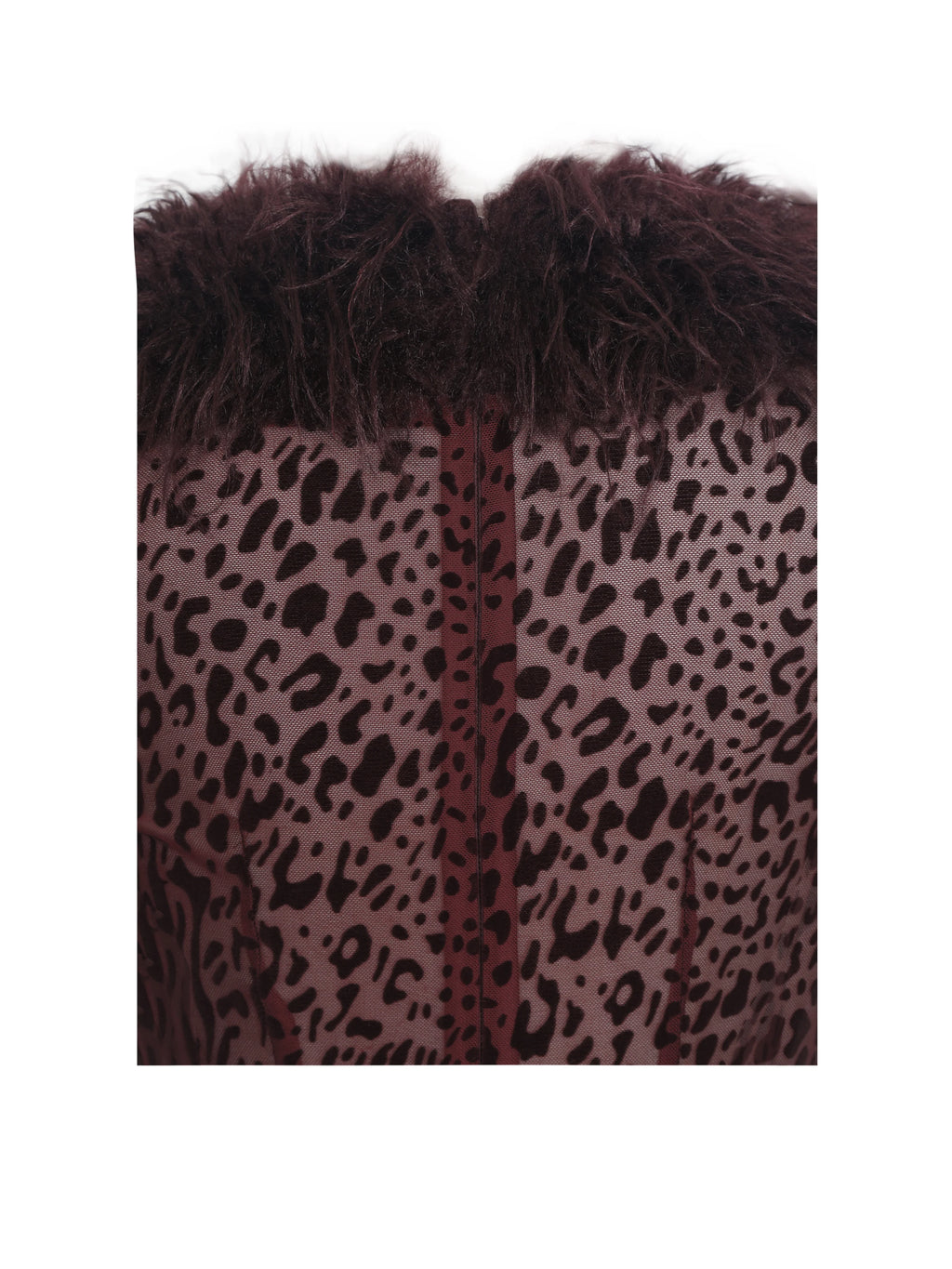 Valene Burgundy Burnout Velvet Fur Trim Bodysuit