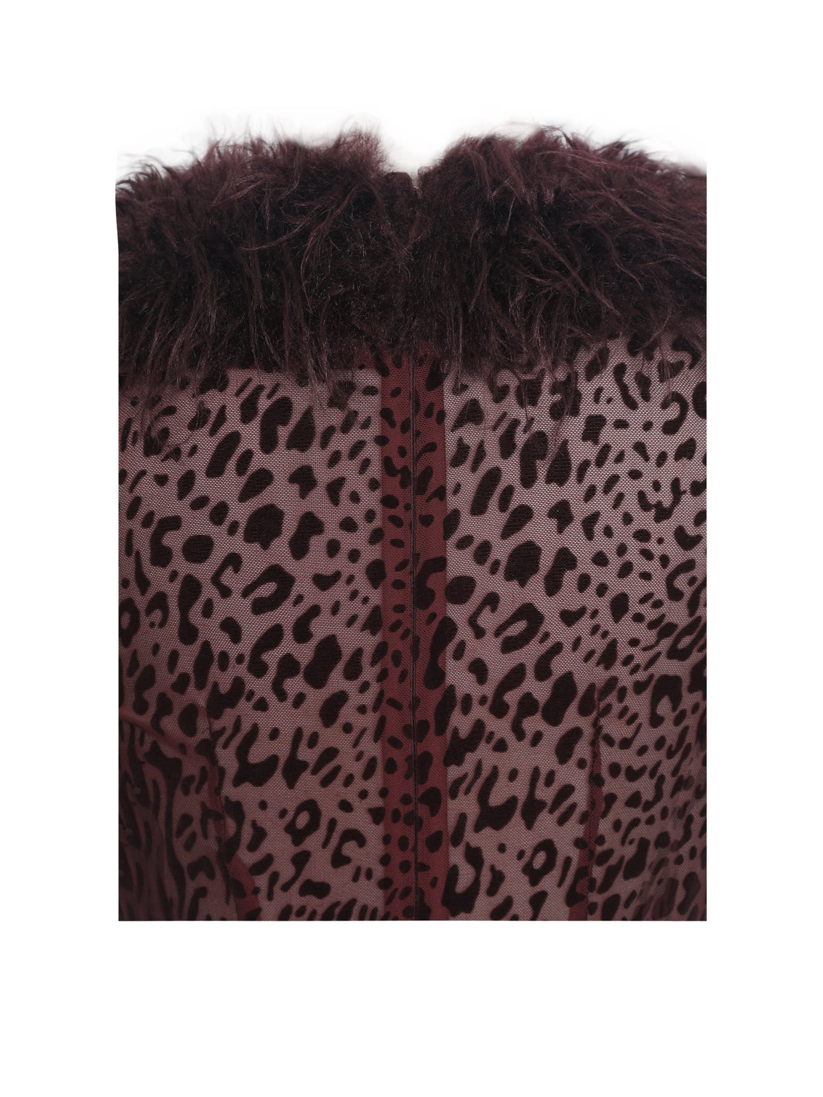 Valene Burgundy Burnout Velvet Fur Trim Bodysuit