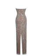 Quinci Apricot Beaded Sequin Sweetheart Maxi Dress