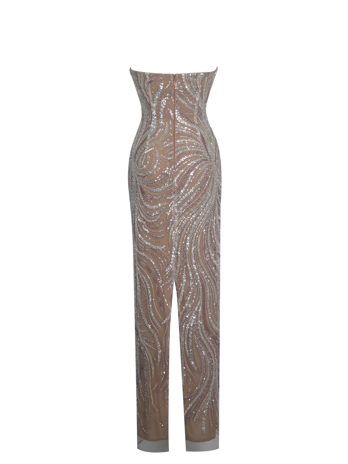 Quinci Apricot Beaded Sequin Sweetheart Maxi Dress