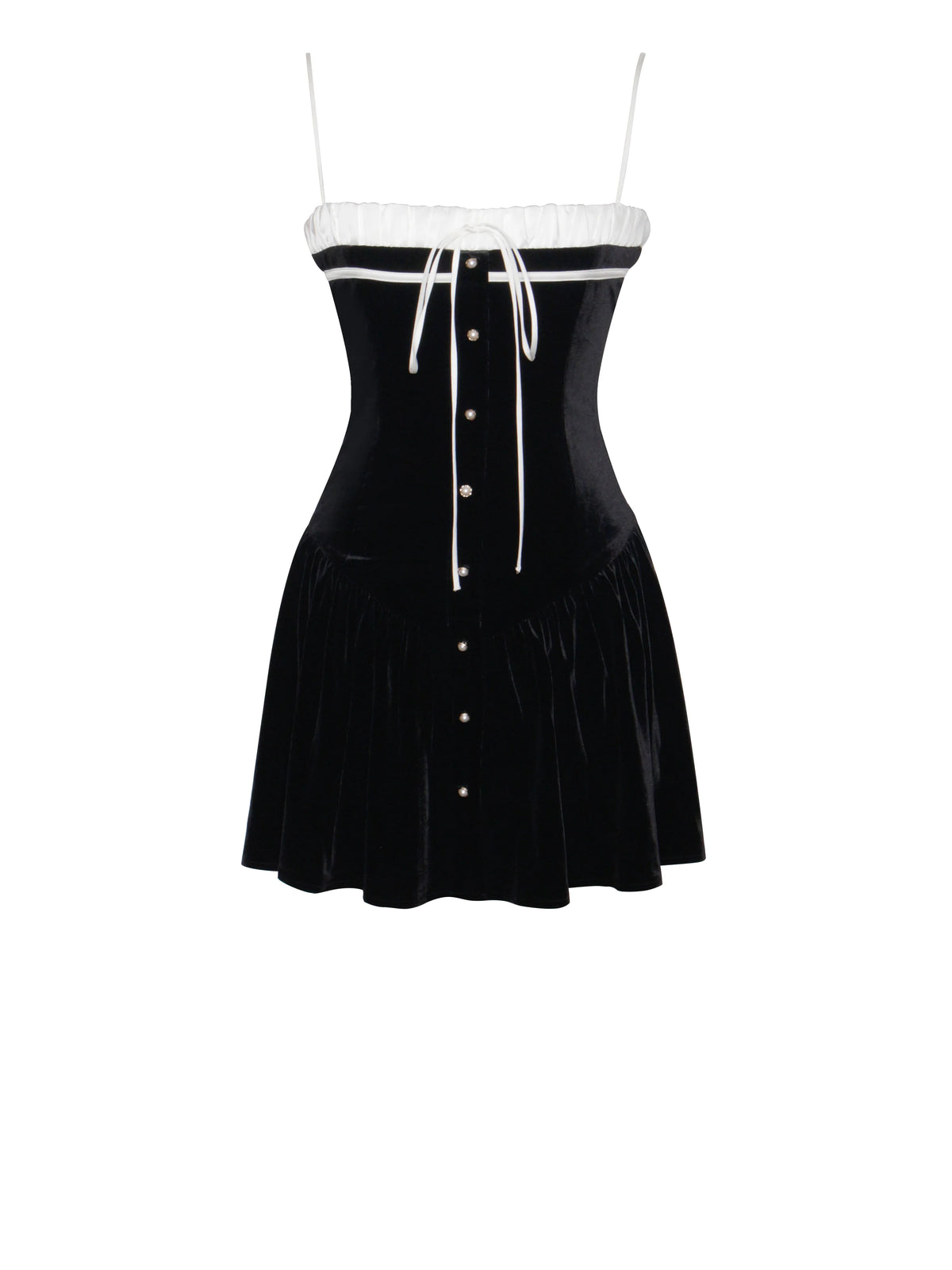 Olya Black and White Velvet A Line Corset Mini Dress