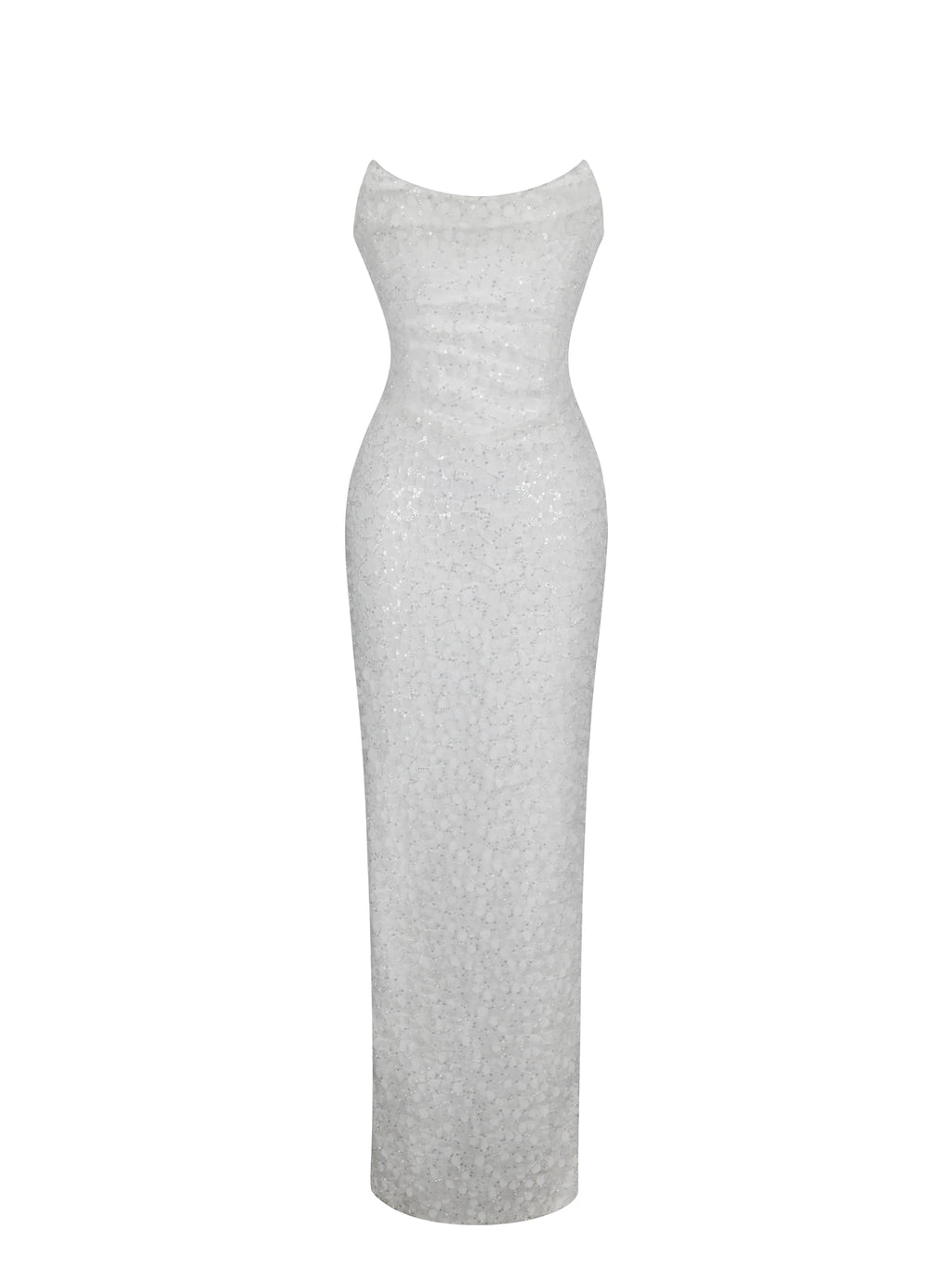 Myra White Beaded Mesh Strapless Wedding Dress