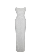 Myra White Beaded Mesh Strapless Wedding Dress
