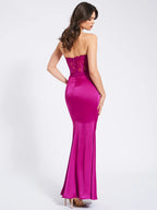 Everleigh Fuchsia Lace Satin Corset Maxi Dress Archive Sale