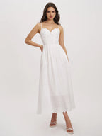 Oberon White Cotton Eyelet Lace Up Back Maxi Dress