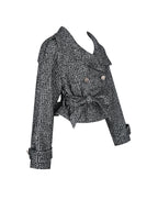 Sadie Black White Tweed High Collar Belted Mini Jacket