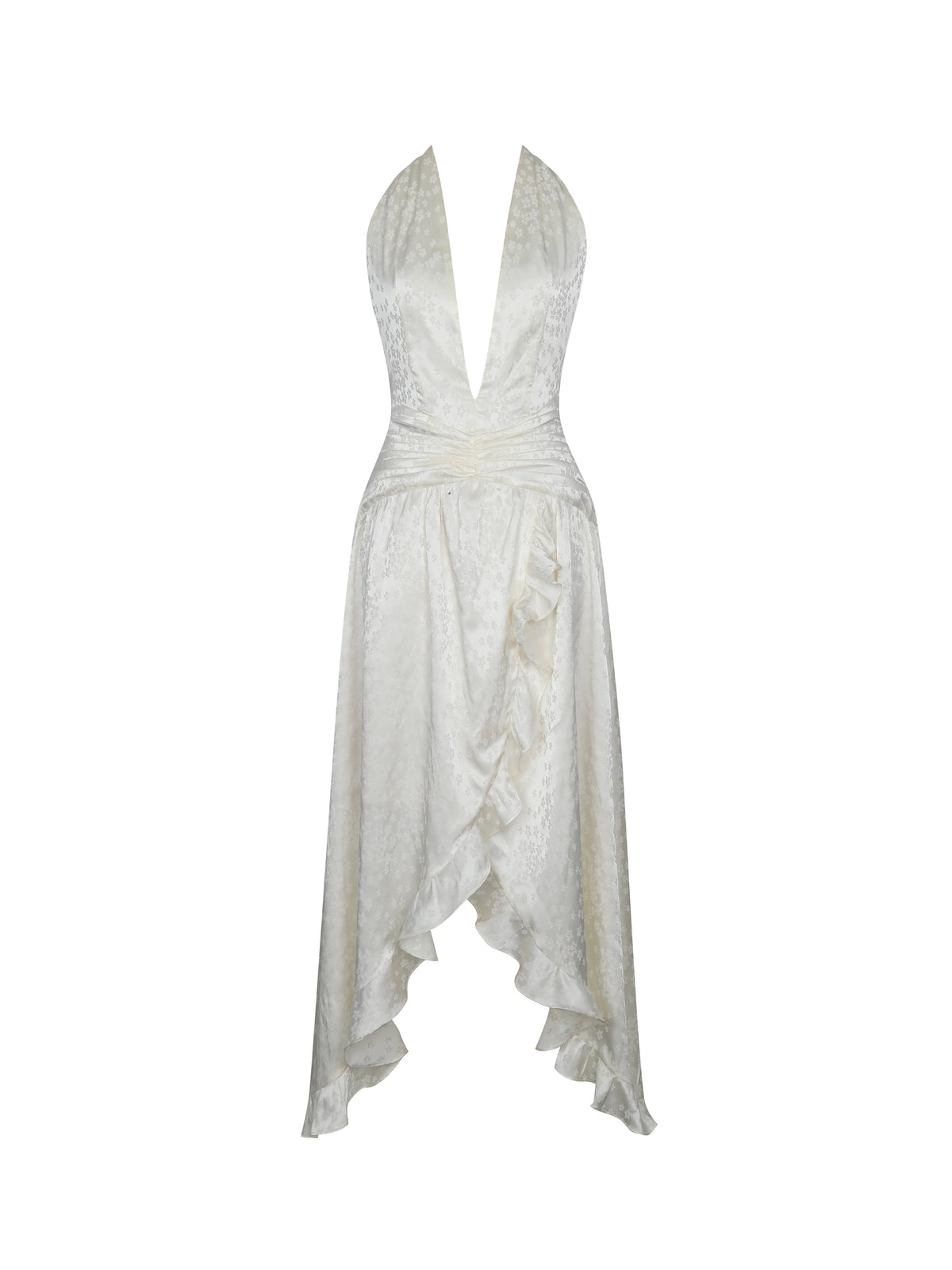 Nalani Floral Ivory Ruffled Halter Maxi Dress
