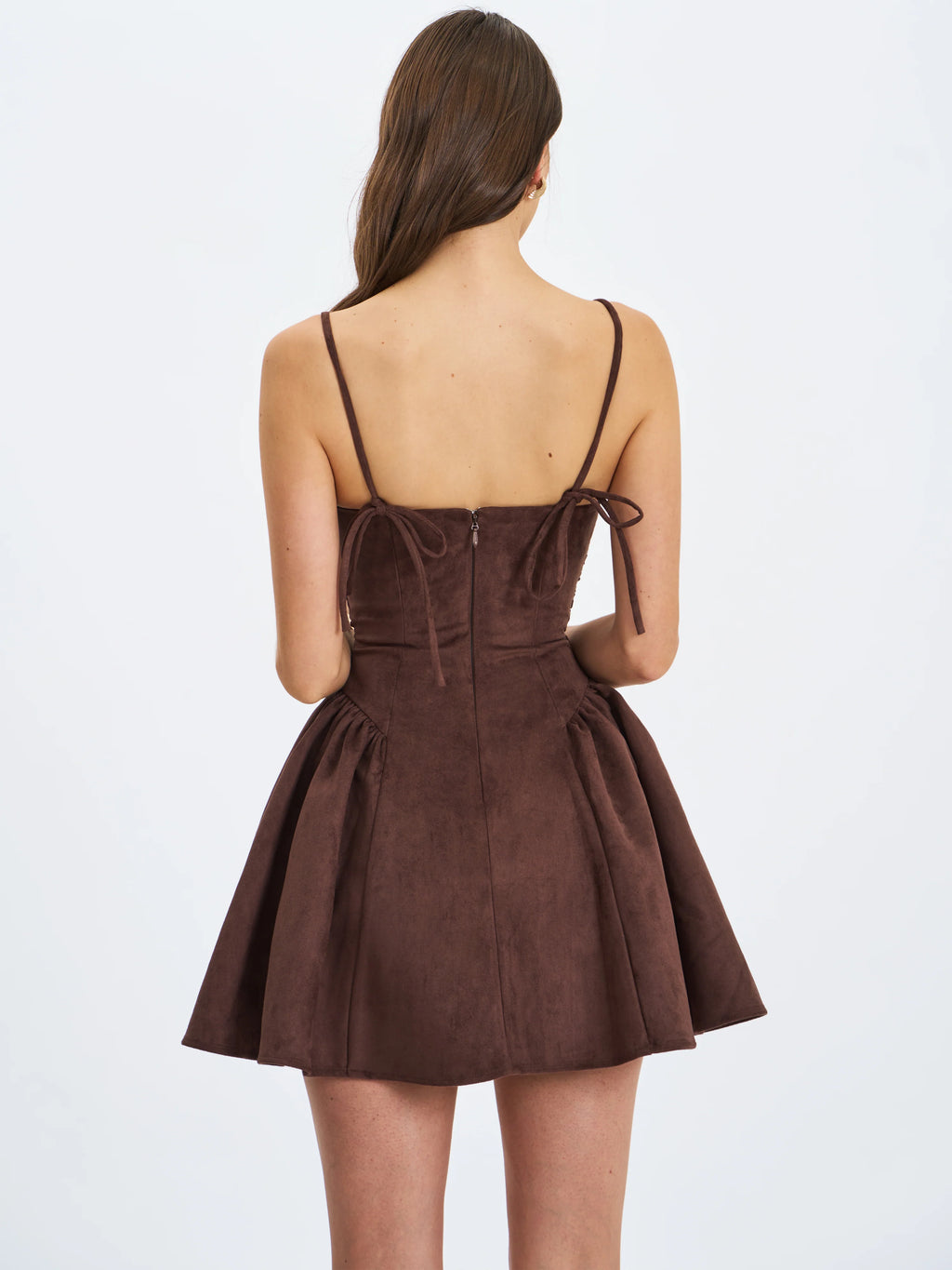 Raisa Mahogany Vegan Suede Ruched Mini Dress